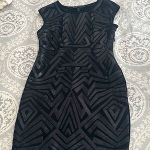 BCBGMaxAzria Black Geometric Sequin Midi Dress